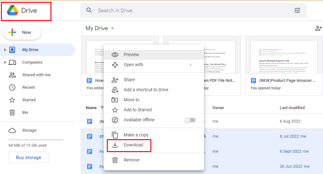 Download Google Drive Data