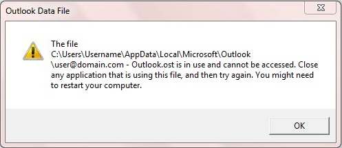 the ost file is in use and cannot be accessed