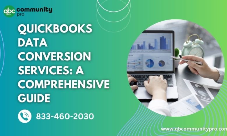 A computer in this image showing QuickBooks Data Conversion from one to onother.